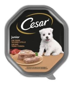 Alimenti Umido Cane-Alimento umido per cani junior cesar con tacchino e vitello 150 gr