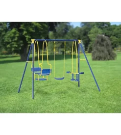 Altalena per bambini essenza "5 misura" con seggiolino, cavalluccio e gondola in acciaio e plastica colore blu 270x142x182 cm Discount