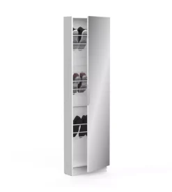 Armadio scarpiera bianco con anta a specchio, 50x20x180 cm Hot
