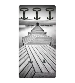 Attaccapanni "pontile" in legno con 5 ganci, 45x90x1 cm New