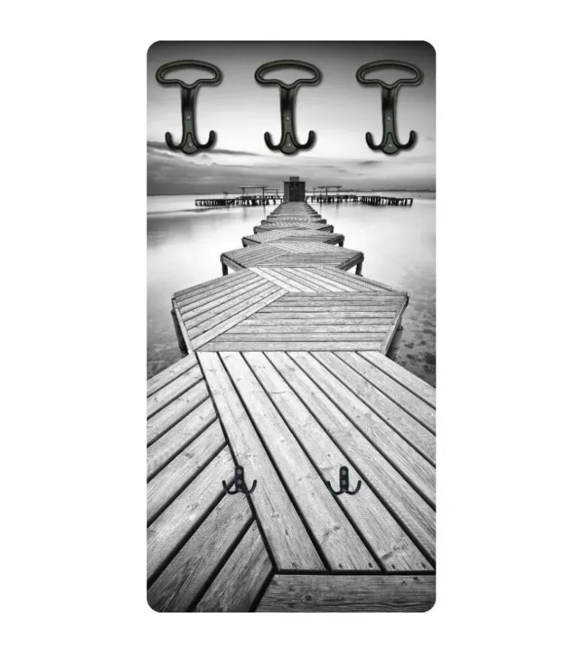 Attaccapanni "pontile" in legno con 5 ganci, 45x90x1 cm New