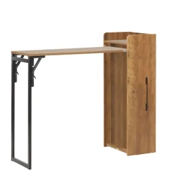 Mobili Multiuso-Banco bar porta bottiglie con tavolo estraibile nero e legno scuro, 122x44,5x108 cm
