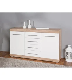 Buffet 2 ante e 4 cassetti rovere e bianco laccato, 155x40x87 cm Discount