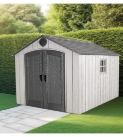Lifetime Casette Da Giardino-Casetta da giardino in resina effetto legno grigio 244x305x241 cm
