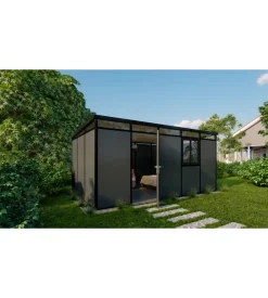 ArtPlast Casetta da giardino prefabbricata in pvc e alluminio "modulare" nero e grigio 3x5 mt Discount