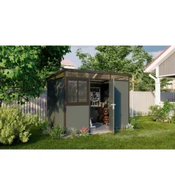 ArtPlast Casetta da giardino prefabbricata in pvc e alluminio "modulare" nero e grigio 3x2 mt