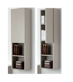 Colonna pensile sospesa "pastello" con anta e ripiani colore tortora, 30x25x115 cm Sale