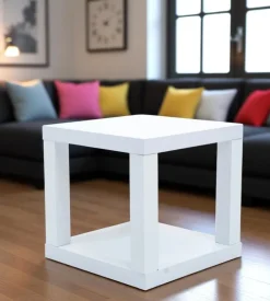 Cubo multifunzione tavolino e comodino in mdf e pvc bianco 40x40x38 cm Online
