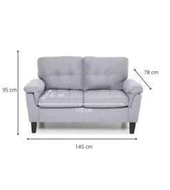 Divano "denver" 2 posti tessuto grigio, 145x95x78 cm Hot