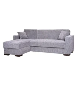 BellaHome Divano letto "merlin" in tessuto grigio con cassettone e penisola reversibile, 225x150x81 cm New
