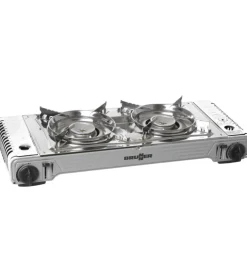 Brunner Fornello da campeggio a gas "devil double grill" in alluminio 2 fuochi e piastra grill 67,9x28,6x12,5 cm New