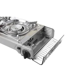 Brunner Fornello da campeggio a gas "devil double grill" in alluminio 2 fuochi e piastra grill 67,9x28,6x12,5 cm New