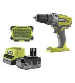 Ryobi Kit trapano a percussione a batteria "r18pd3-140sa" con set punte 18v 4ah e caricabatterie Hot