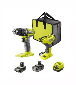 Ryobi Kit trapano a percussione brushless e compressore portatile - con 2 batterie 18v 2ah Clearance