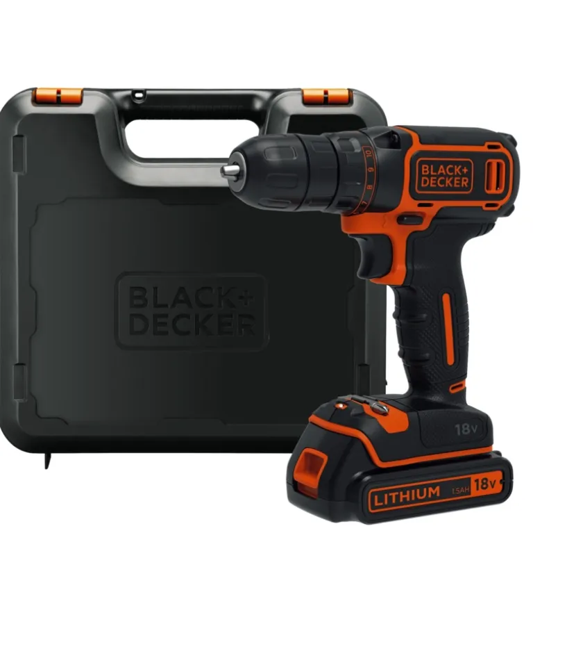 Black+Decker Trapani E Avvitatori-Kit valigetta trapano avvitatore a batteria "bdcdc18k-qw" 18v 1,5ah