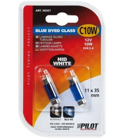 Lampada siluro blue dyed glass 12v - (c10w) - 11x35 mm - 10w - sv8,5-8 - 2 pz - blister 58367 Outlet