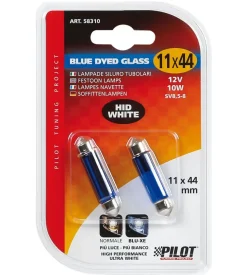 Lampada siluro blue dyed glass 12v - 11x44 mm - 10w - sv8,5-8 - 2 pz - d/blister 58310 Sale