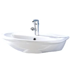 Ceramiche E Accessori-Lavabo in ceramica bianco "serie fiore".
