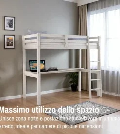 BellaHome Letto a soppalco con scrivania "nizza" in pino massello bianco 202x98x176 cm