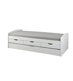Letto singolo con 3 cassetti e letto estraibile in pino bianco 90x200 cm Best