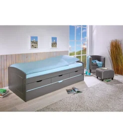 Letto singolo con 3 cassetti e letto estraibile in pino grigio 90x200 cm New