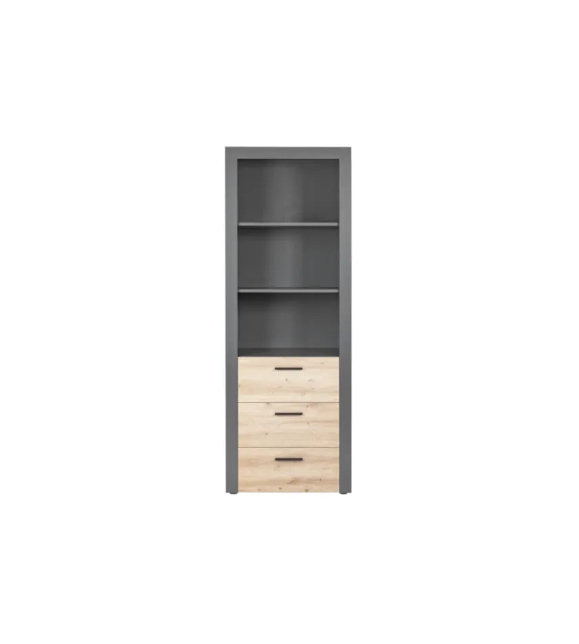 Libreria 3 ripiani e 3 cassetti grigio e quercia, 68,6x41,6x190 cm Outlet
