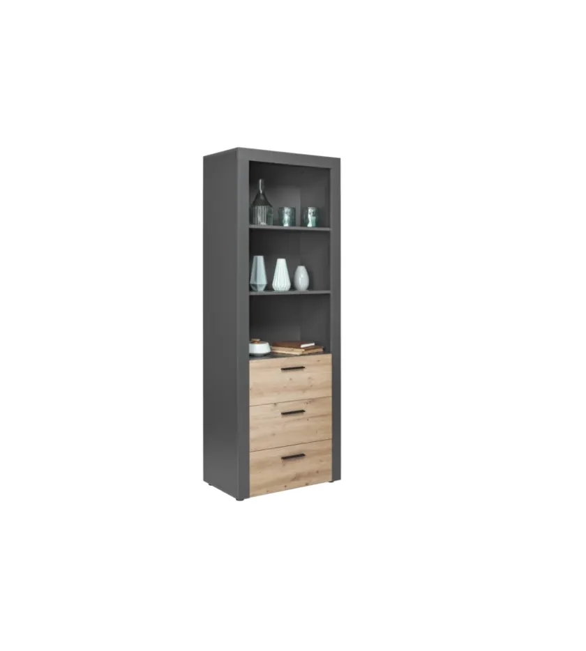 Libreria 3 ripiani e 3 cassetti grigio e quercia, 68,6x41,6x190 cm Outlet