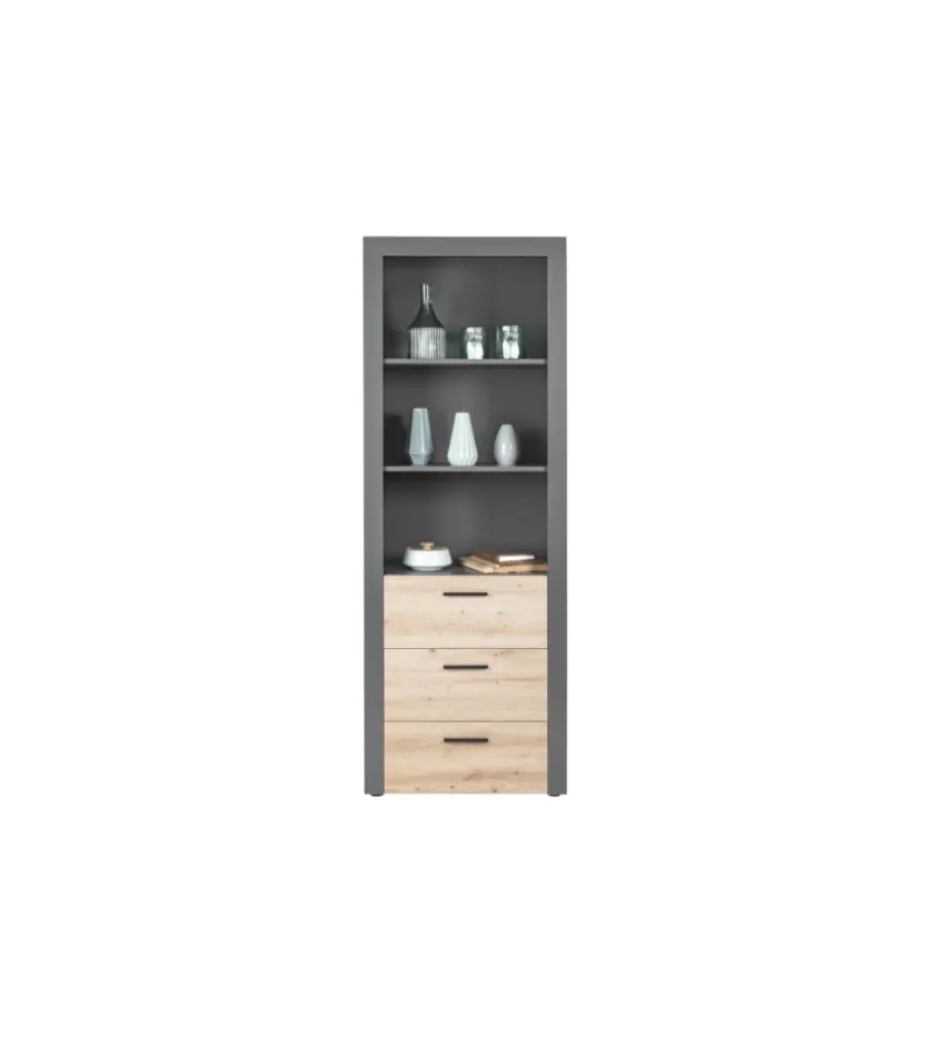 Libreria 3 ripiani e 3 cassetti grigio e quercia, 68,6x41,6x190 cm Outlet