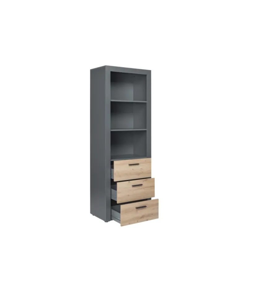 Libreria 3 ripiani e 3 cassetti grigio e quercia, 68,6x41,6x190 cm Outlet