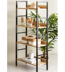 Libreria in metallo nero e legno con 4 ripiani, 60x27,6x126 cm Best