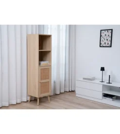 BellaHome Libreria multifunzione bella home con porta battente in rattan e 4 ripiani 40x40x158,5 cm Clearance