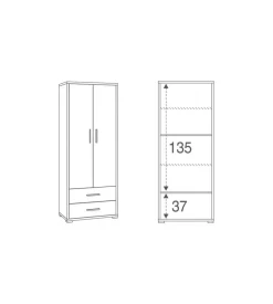 Sarmog Mobili Multiuso-Mobile 2 ante e 2 cassetti ossido bianco,  71x41x182 cm