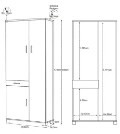 Sarmog Mobili Multiuso-Mobile 3 ante e 1 cassetto bianco  fiammato, 76,8x34,3x179 cm