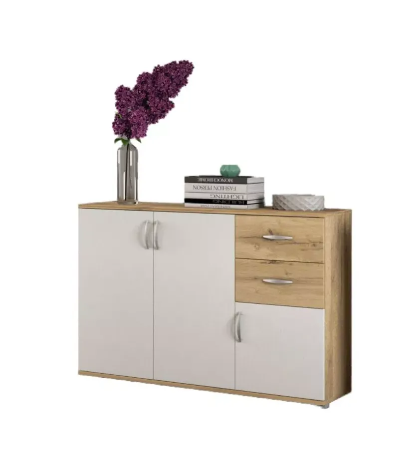 Mobile multiuso "londra 02" con 3 ante e 2 cassetti bianco e legno 120x35x83 cm Hot