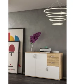 Mobile multiuso "londra 02" con 3 ante e 2 cassetti bianco e legno 120x35x83 cm Hot