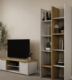 Mobile soggiorno porta tv 2 ante quercia e bianco 134,8x39,1x39,6 cm