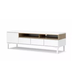 Mobile tv bianco e legno con 1 anta e 3 cassetti, 156x48x48 cm Clearance