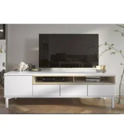 Mobile tv bianco e legno con 1 anta e 3 cassetti, 156x48x48 cm Clearance