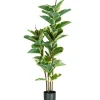 Fiori Artificiali-Pianta di ficus elastica in polietilene con 54 foglie, 145 cm