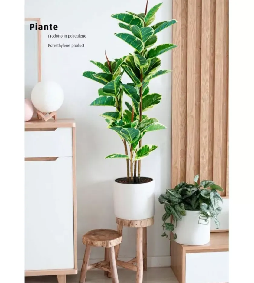 Fiori Artificiali-Pianta di ficus elastica in polietilene con 54 foglie, 145 cm