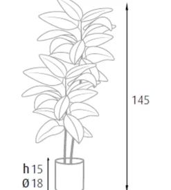Fiori Artificiali-Pianta di ficus elastica in polietilene con 54 foglie, 145 cm