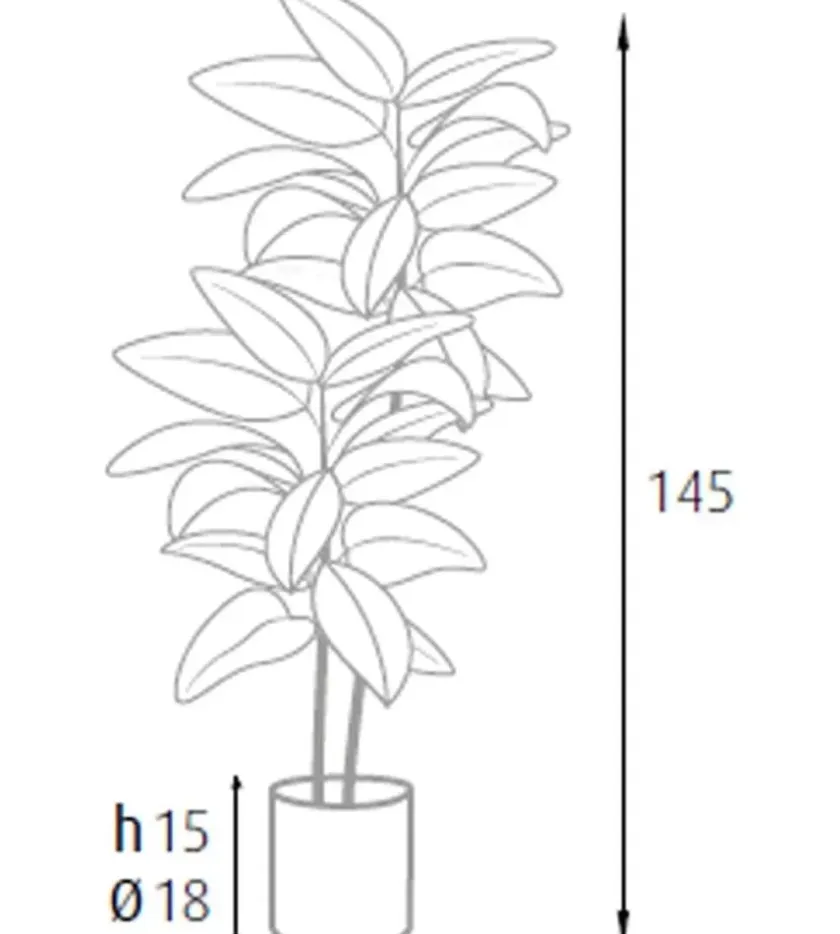 Fiori Artificiali-Pianta di ficus elastica in polietilene con 54 foglie, 145 cm