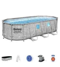 Bestway Piscina fuori terra con struttura ovale "power steel swim vista" effetto pietra 549x274x122 cm Best