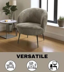 BellaHome Poltrona "nora" in velluto a coste grigio 63x71x71 cm Online