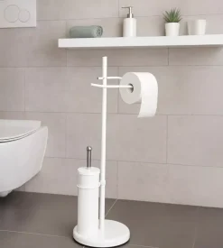 Decor Bagno Ceramiche E Accessori-Porta rotolo e porta scopino in acciaio bianco