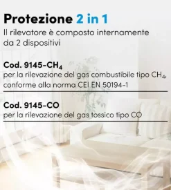 Allarmi-Rilevatore di gas metano e monossido di carbonio beghelli "sentigas duo dl145" con sistema di autodiagnosi e allarme
