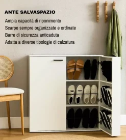 BellaHome Scarpiera 2 ante con ante salvaspazio bianco 100x33,8x110 cm Sale