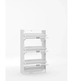 BellaHome Scarpiere-Scarpiera bianca con 3 ante a specchio, 67x28x119 cm