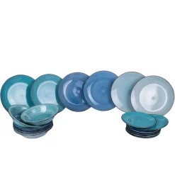 Servizio piatti "baita acuqa " in gress sfumature di blu, 6 pezzi Best