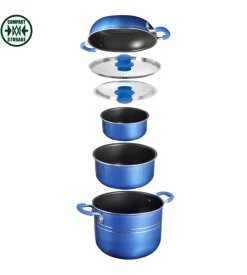 Brunner Set pentole da campeggio "skipper 7+1 ø 18" in alluminio antiaderente New